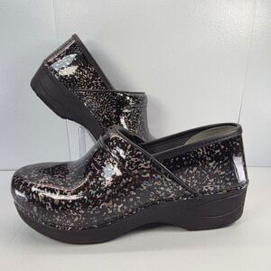 Dansko XP 2.0 Paisley Patent Clogs Mule Comfort Shoes Black Multi Color Speckles
